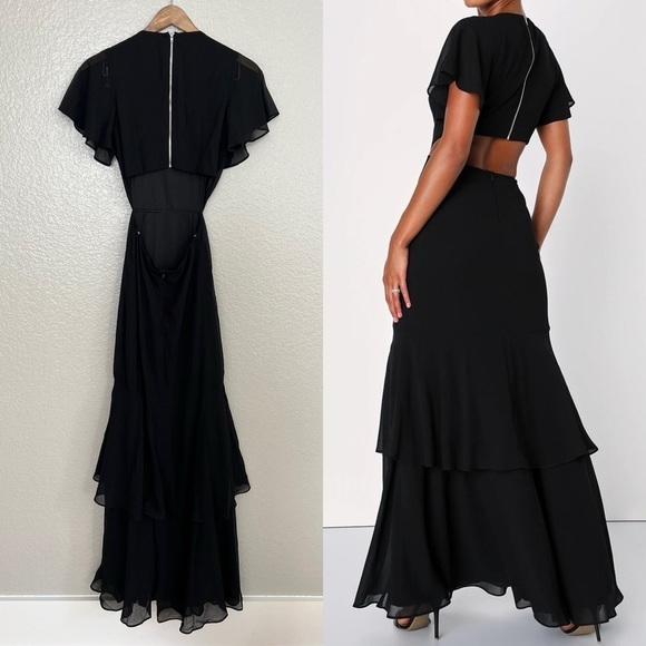 Celebrate Charm Black Tiered Cutout Maxi Dress - Picture 3 of 10